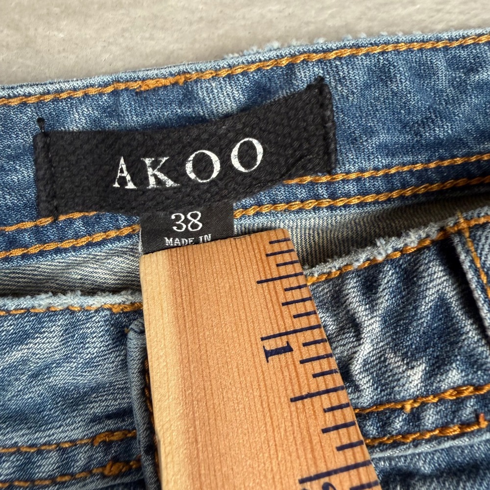 AKOO Mens Distressed Patchwork Jeans Light Wash Paint Splatter Denim Size 38 - Picture 6 of 16
